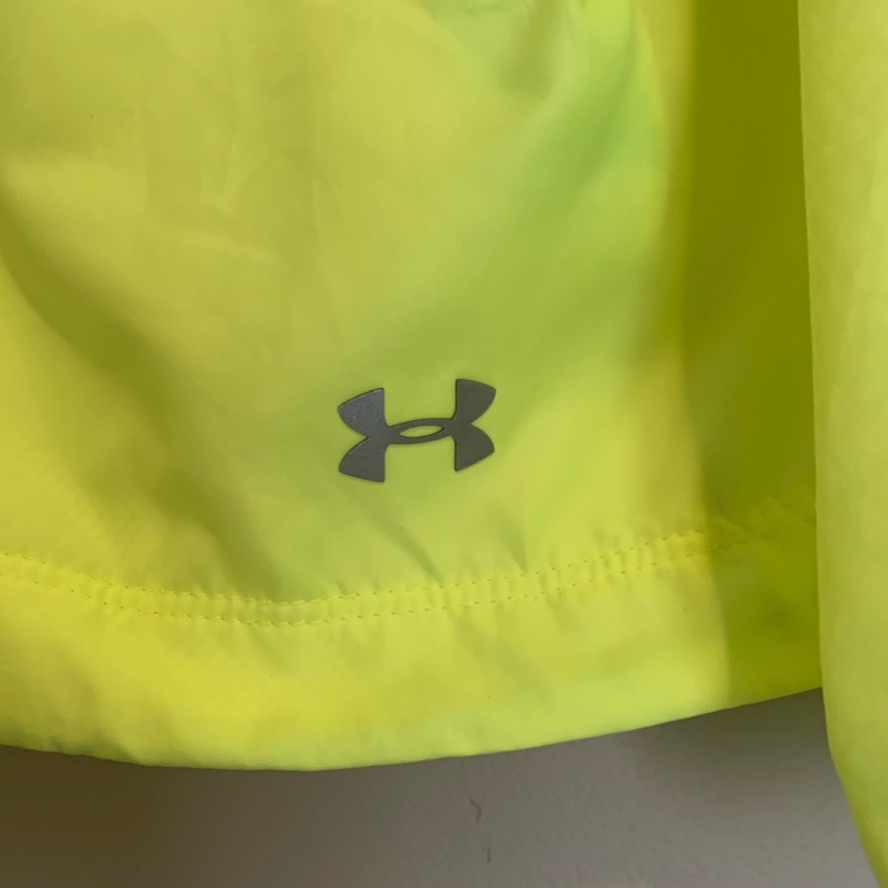 Under Armour Neon Yellow/Teal Lightweight Hooded Windbreaker Jacket - Picture 3 of 5